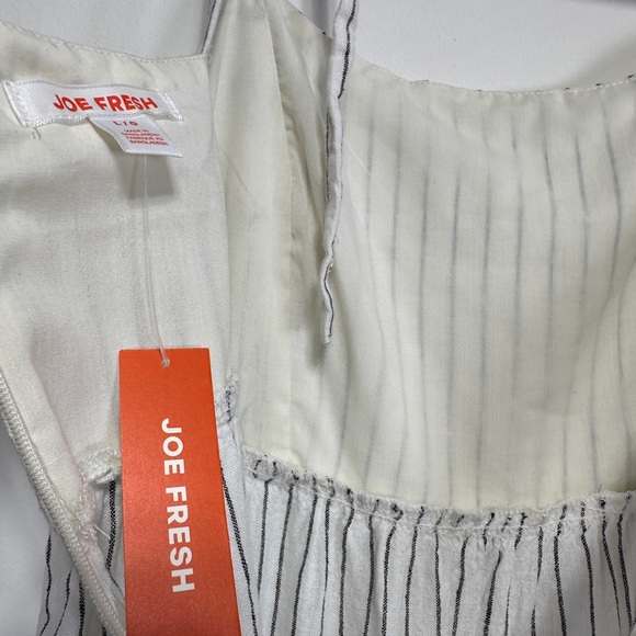 Joe Fresh Linen Blend Striped Sundress Tie Shoulder White Midi Dress Size L - Picture 6 of 7